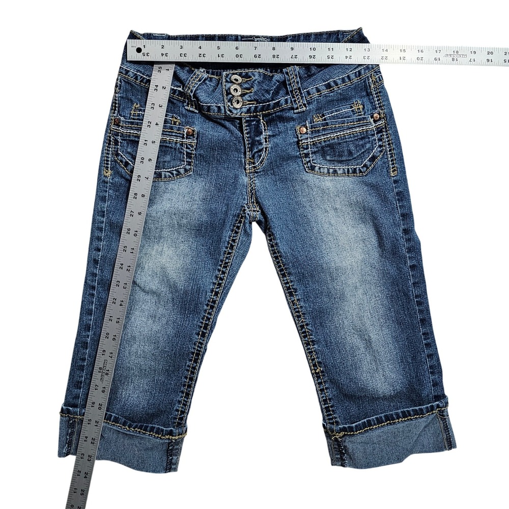 Angels Women 28 Blue Denim Capri Jeans Y2K Cuffed Cropped Pants - Picture 3 of 12